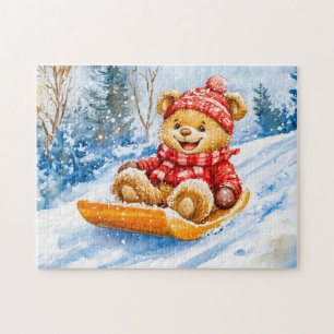Puzzle Oso de peluche cuesta abajo en invierno