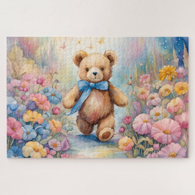 Puzzle Oso de peluche paseando por un jardín pastel (Horizontal)