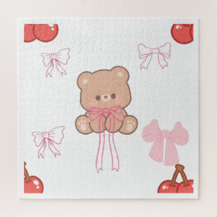 Puzzle Oso de peluche pastel adorable lazo rosa estética