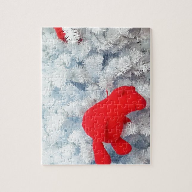 Puzzle Oso de peluche rojo en árbol de Navidad (Vertical)
