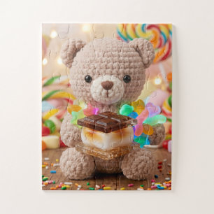 Puzzle Oso de peluche tejido a crochet con S'more en un C