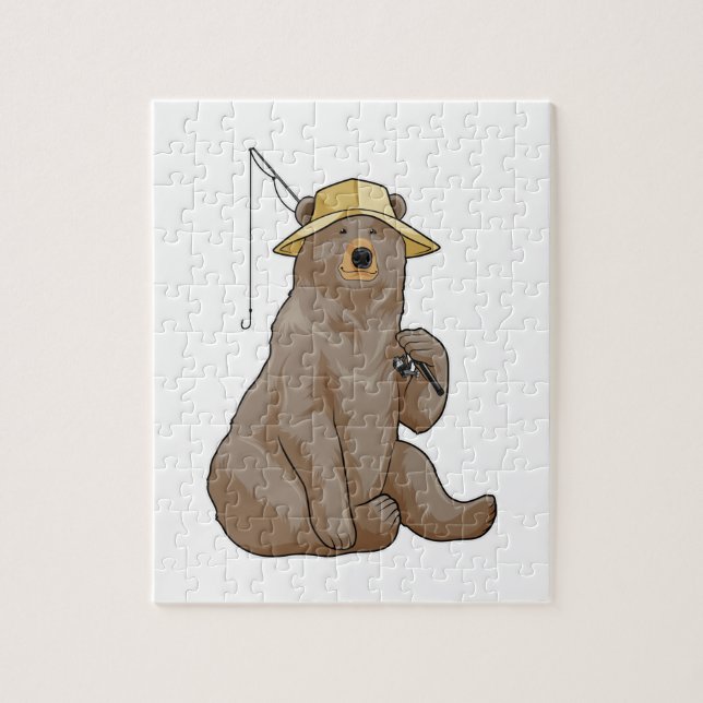 Puzzle Oso de pescar con barra de pesca (Vertical)