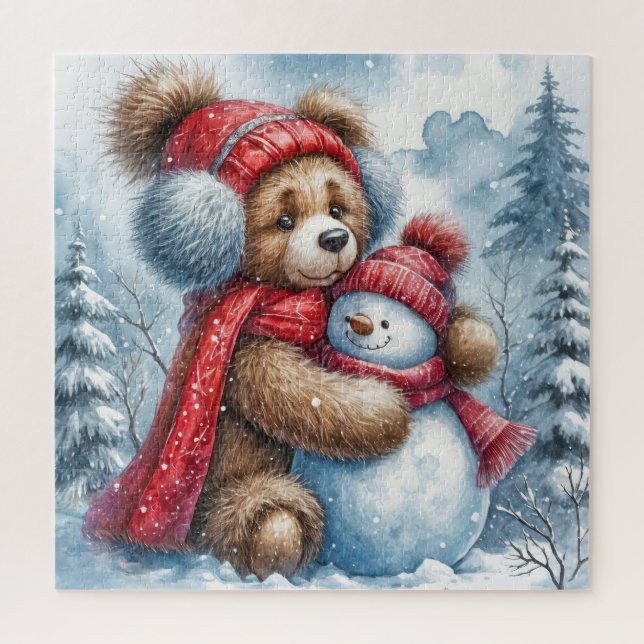 Puzzle Oso de Teddy abrazando a un muñeco de nieve (Vertical)