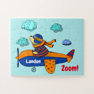 Puzzle ¡Oso en el avión! Niña personalizada