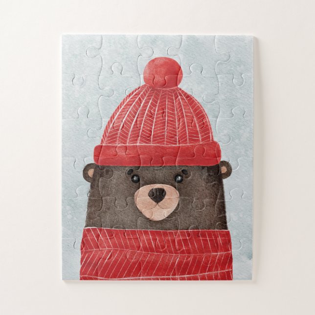 Puzzle Oso lindo color agua. Navidades (Vertical)