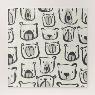 Puzzle Oso lindo, patrón sin costuras dibujado a mano.