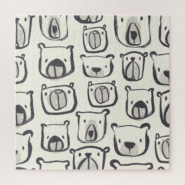 Puzzle Oso lindo, patrón sin costuras dibujado a mano. (Vertical)