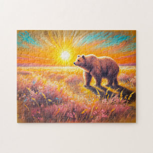 Puzzle Oso Marrón Atardecer Arte en Tiza Pastel