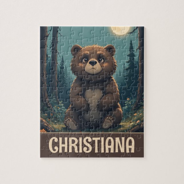 Puzzle Oso marrón caprichoso personalizado (Vertical)