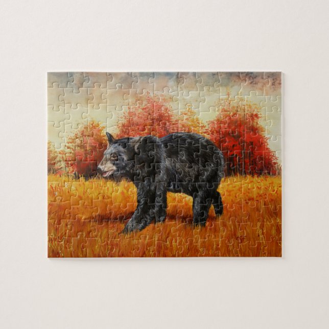 Puzzle Oso Negro en el bosque otoñal (Horizontal)