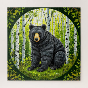 Puzzle Oso negro en un bosque de abedules