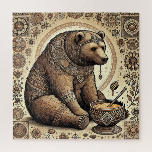 Puzzle Oso Ornado Rodeado de Mandala y Miel