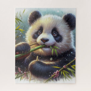 Puzzle Oso panda adorable comiendo bambú