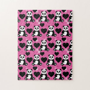Puzzle Oso Panda Amante de los Animales Corazones Negros