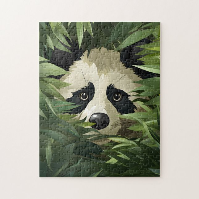 Puzzle Oso panda lindo detrás de hojas de bambú (Vertical)
