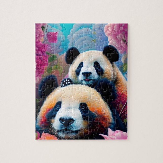 Puzzle Oso Panda y cubo con flores (Vertical)