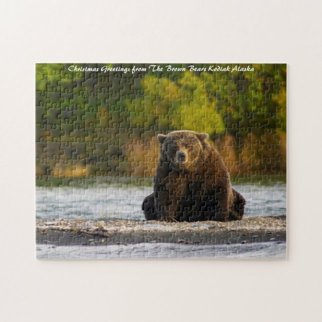 Puzzle Oso Pardo Alaska. Saludos de Navidad (Horizontal)