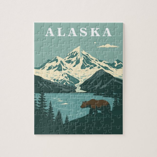 Puzzle Oso Pardo Alaska Viajes Retro (Vertical)