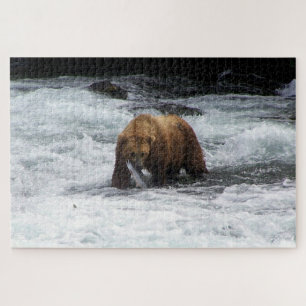 Puzzle Oso Pardo Pesca de Salmón en Alaska Fauna