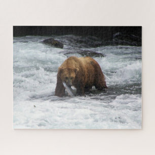 Puzzle Oso Pardo Pesca de Salmón en Alaska Fauna