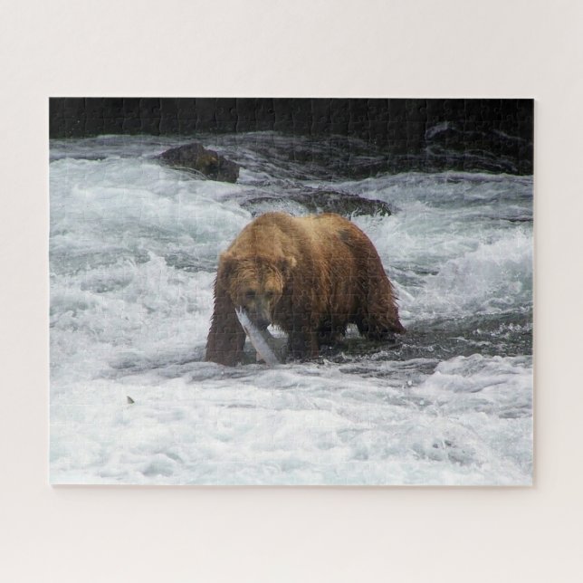 Puzzle Oso Pardo Pesca de Salmón en Alaska Fauna (Horizontal)