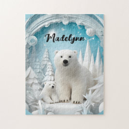Puzzle Oso polar con el frío invierno blanco del océano á