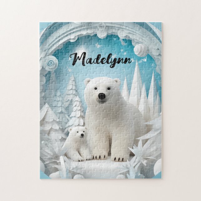 Puzzle Oso polar con el frío invierno blanco del océano á (Vertical)
