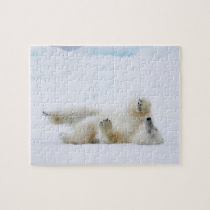 Puzzle Oso polar rodando en la nieve, Noruega
