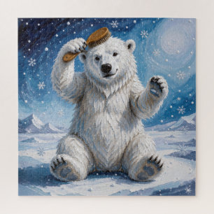Puzzle Oso Polar Usando un Cepillo de Pelo