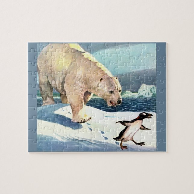 Puzzle Oso polar y pingüino de los años 1940 (Horizontal)