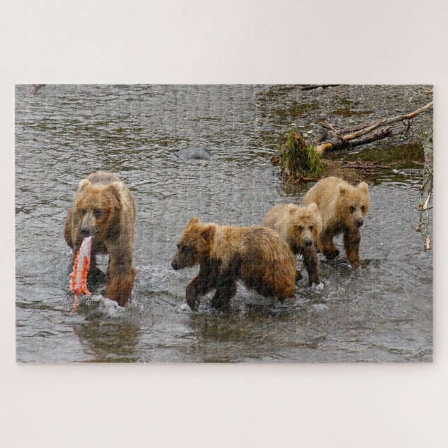 Puzzle Oso y 3 cachorros, Brooks Falls Alaska (Horizontal)