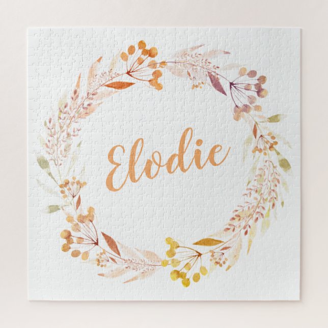 Puzzle Otoño Floral acuarela Wreath Boho personalizado (Vertical)