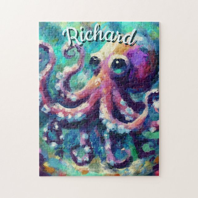 Puzzle Otopus Nautical Beach Coastal Personalizado (Vertical)