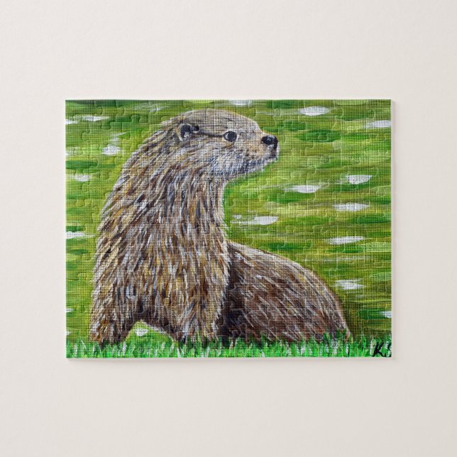 Puzzle Otter en una pintura de la ribera del río (Horizontal)