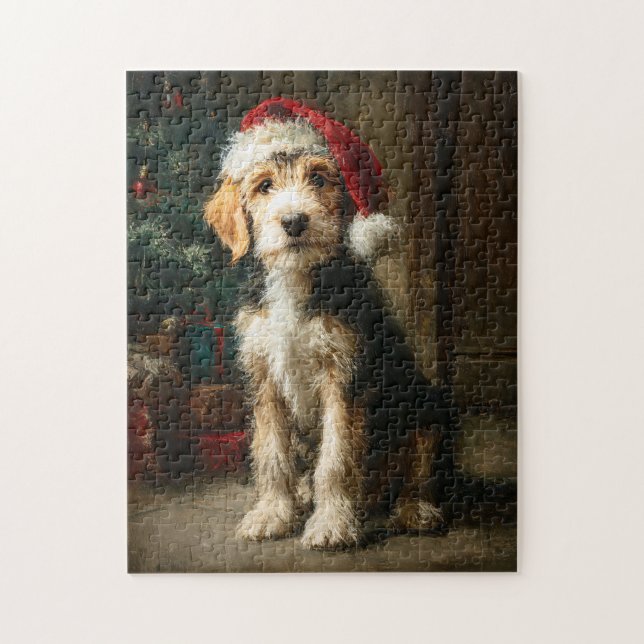 Puzzle Otterhound Puppy Christmas Painting (Vertical)