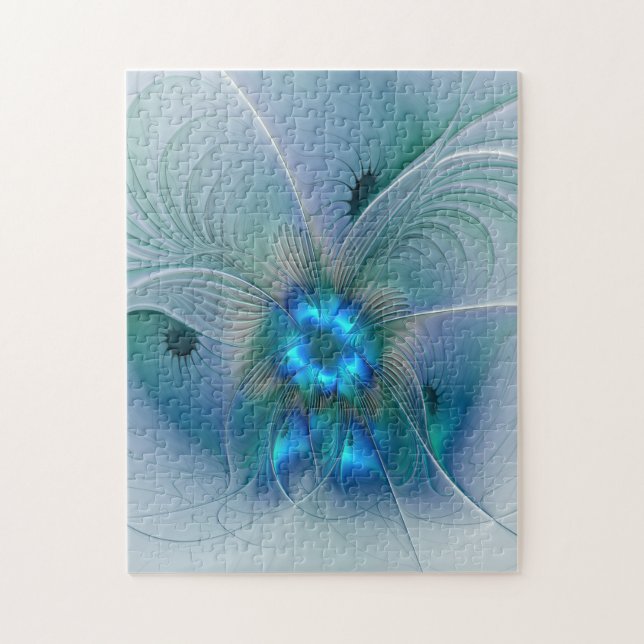 Puzzle Ovaciones de pie, fractal azul turquesa abstracto (Vertical)