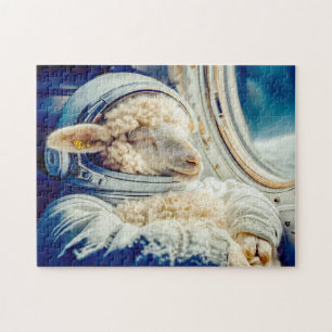 Puzzle Oveja en traje de astronauta flotando en el espaci