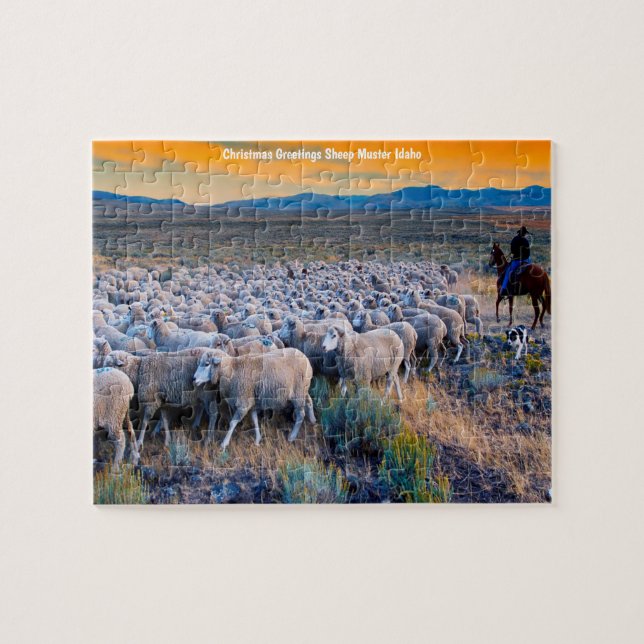 Puzzle Oveja Idaho Grazing. Saludos navideños Jigsaw P (Horizontal)