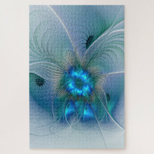 Puzzle Ovejas en pie, abstracto fractal turquesa azul