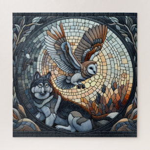 Puzzle Owl and Wolf Mosaic Ai Art