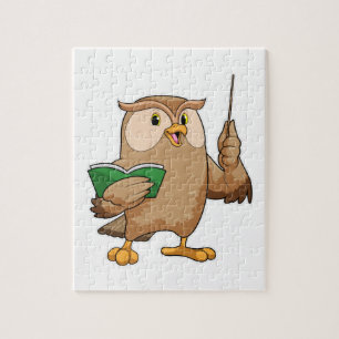 Puzzle Owl como profesor con libro y puntero