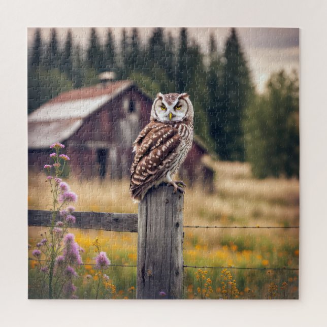 Puzzle Owl On Fence Post (Vertical)