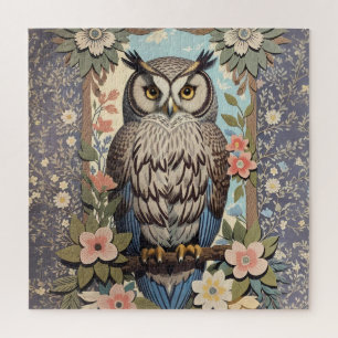 Puzzle Owl Pastel Floral William Morris Inspirado