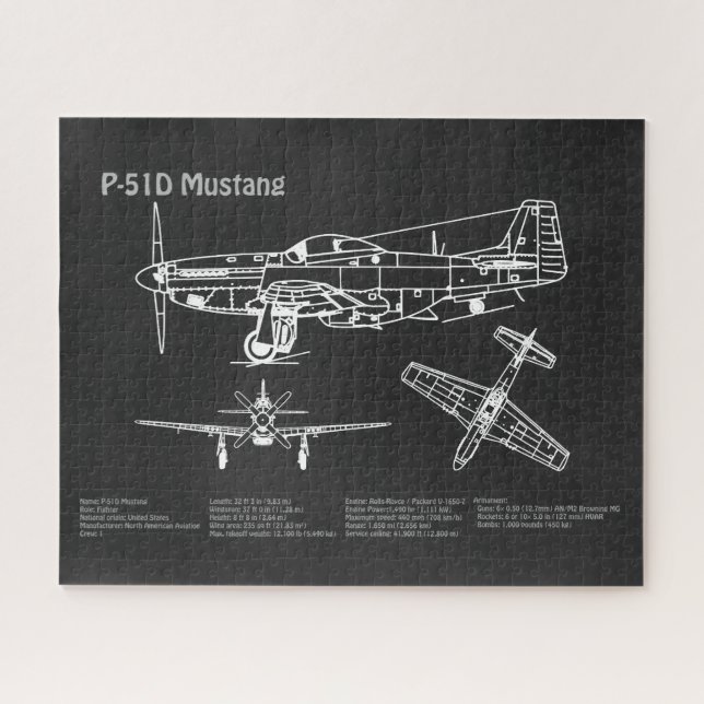 Puzzle P-51D Mustang - Plano aéreo PD (Horizontal)