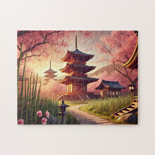 Puzzle Pagoda de Kyoto Flor de Cerezo y Bosque de Bambú (Horizontal)