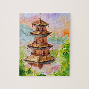 Puzzle Pagoda japonesa en primavera