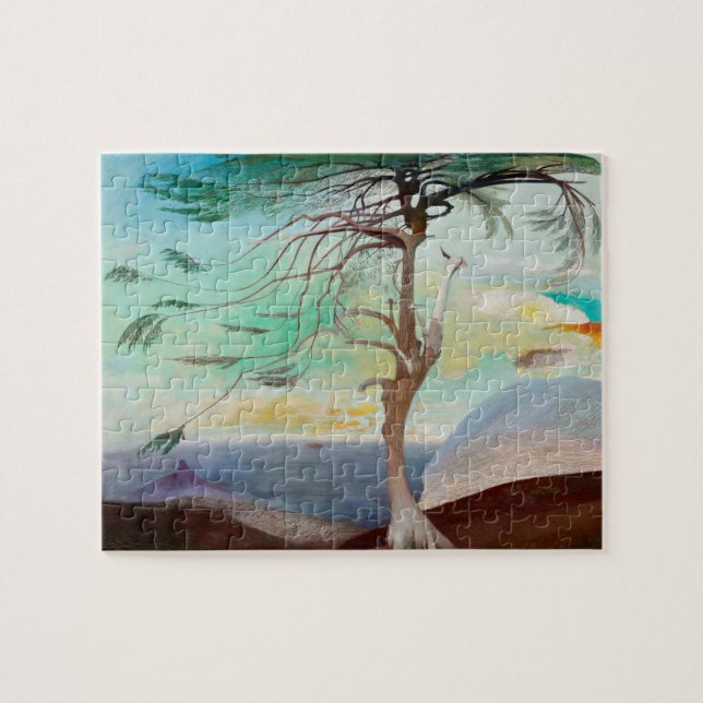 Puzzle Paintaje paisajístico del árbol del cedro solitari (Horizontal)