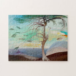 Puzzle Paintaje paisajístico del árbol del cedro solitari