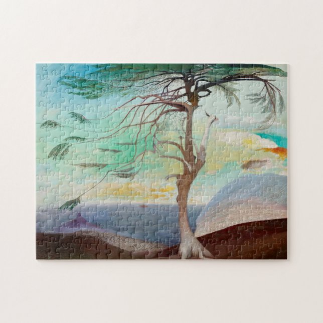 Puzzle Paintaje paisajístico del árbol del cedro solitari (Horizontal)