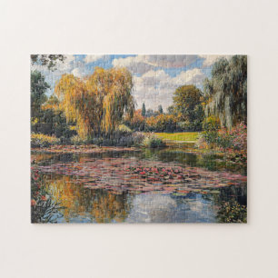 Puzzle Paintaje paisajístico Willow Tree and Lily Pads